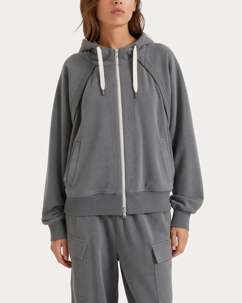 Brunello Cucinelli Cotton Zip Hoodie — Grey Grey