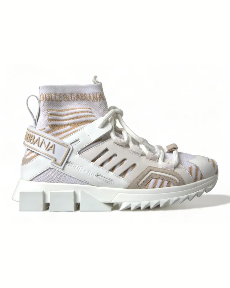 Dolce & Gabbana Women's White Beige Sorrento Socks Sneakers Shoes Viscose White