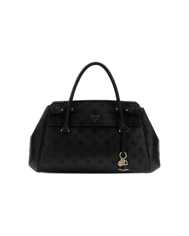 Guess Logo-Embossed Polyurethane Satchel Bag — Black Black