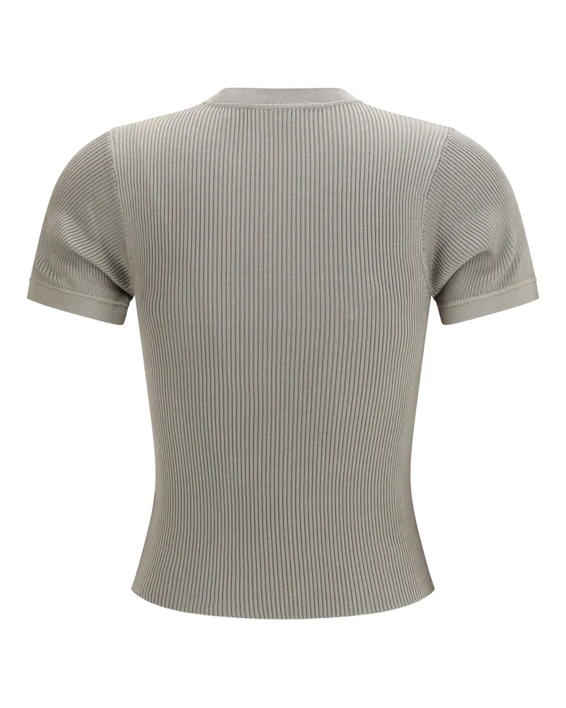 Rier Women Short-Sleeve Ribbed T-Shirt Fog Knit Silk T-Shirts And Polos Gray
