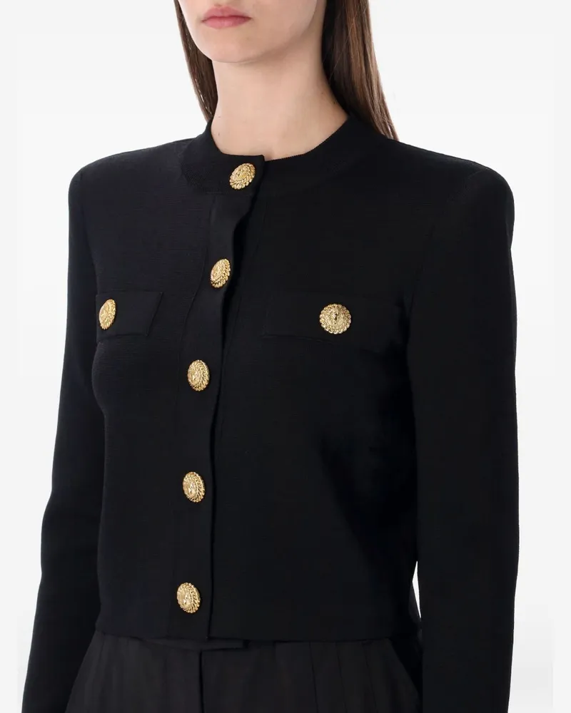 Balmain Gold-Tone Button Cardigan — Black Black
