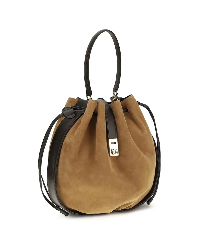 Ferragamo Women's Brown Calf Leather Bos Taurus Backet Bag Brown