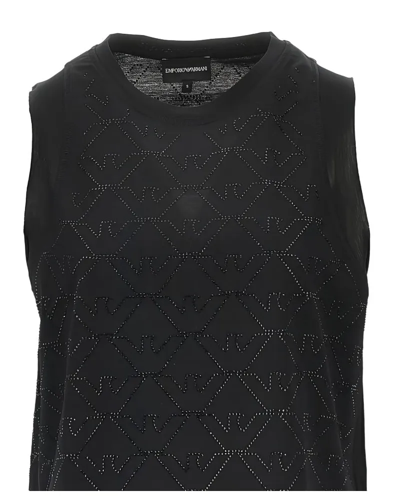 Emporio Armani Perforated Cotton Tank Top — Black Black