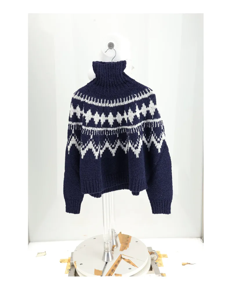 Dior Women's Fair Isle Knit Sweater Blue General Cotton Navy