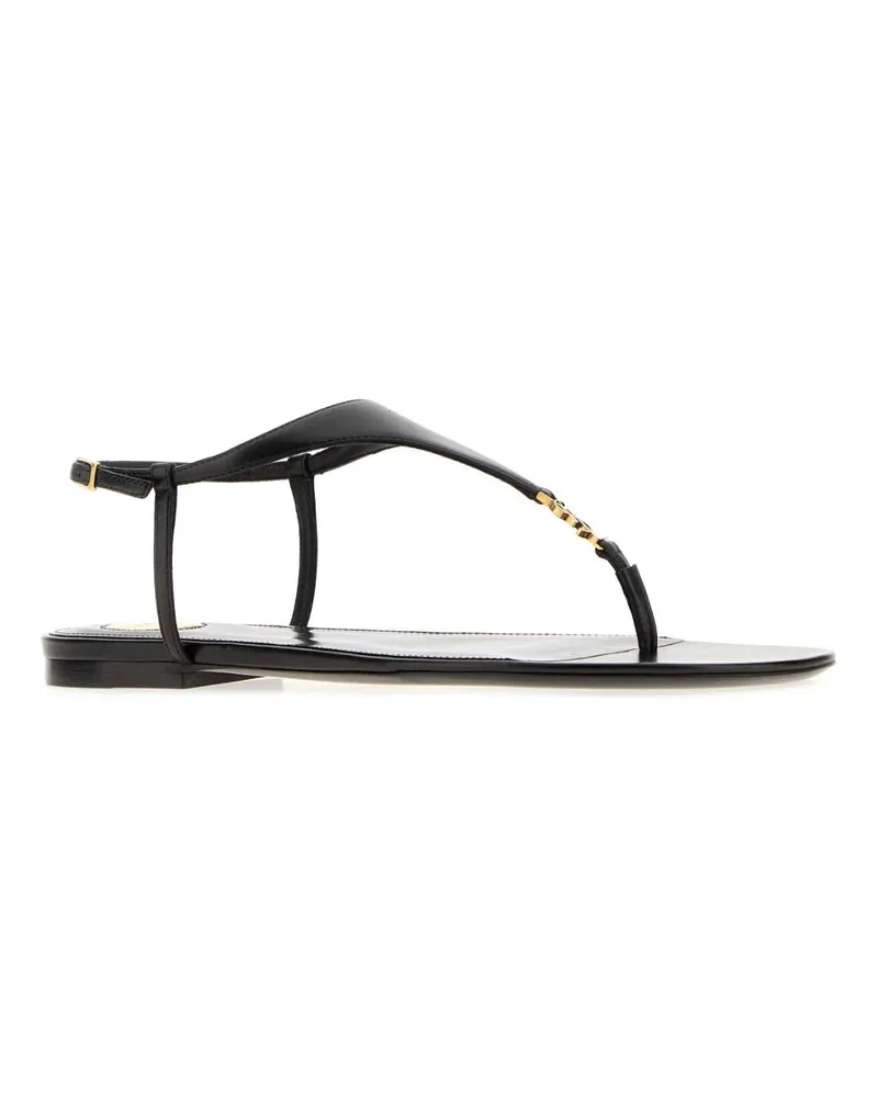 Saint Laurent Women's Black Leather Cassandre Thong Sandals Nero Sandali Black