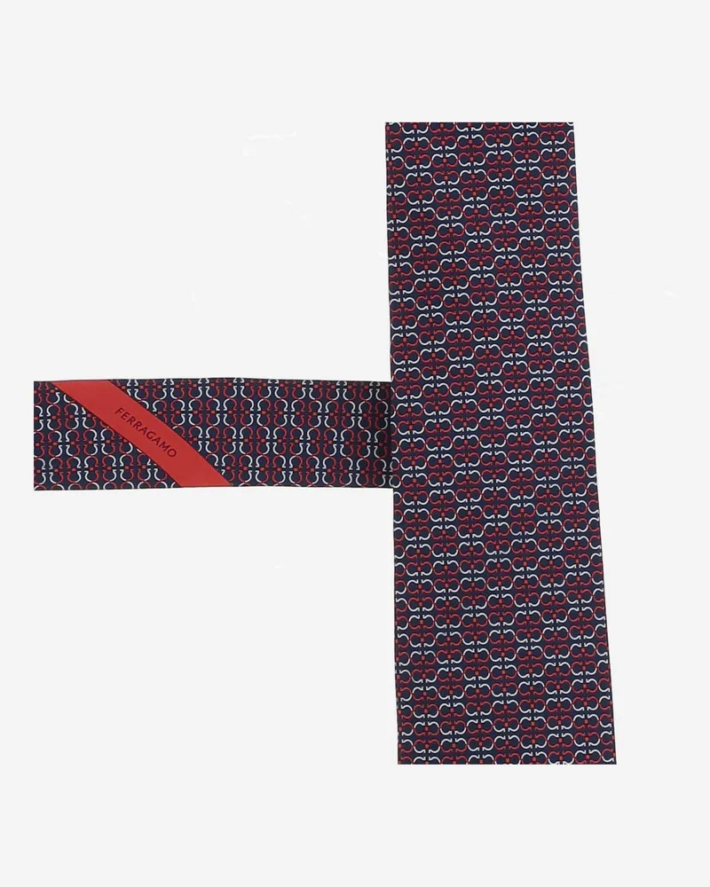Ferragamo Men's Tie Patterned Silk Multicolour Ties & Bow Navy