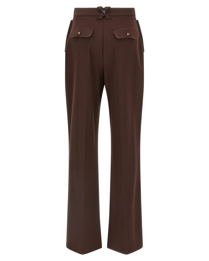 Elisabetta Franchi Viscose-Blend Pleated Trousers — Brown Brown