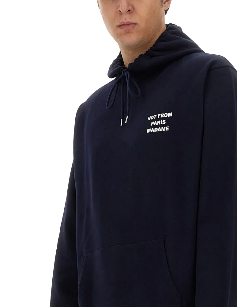 Drôle de Monsieur Slogan Cotton Sweatshirt — Blue Blue