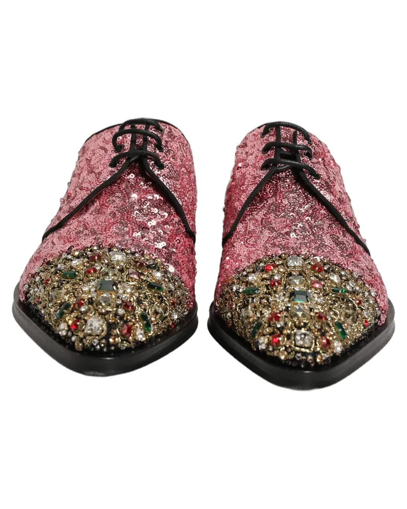 Dolce & Gabbana Pink Sequin Embellished Men Derby Dress Shoes Leather Pink