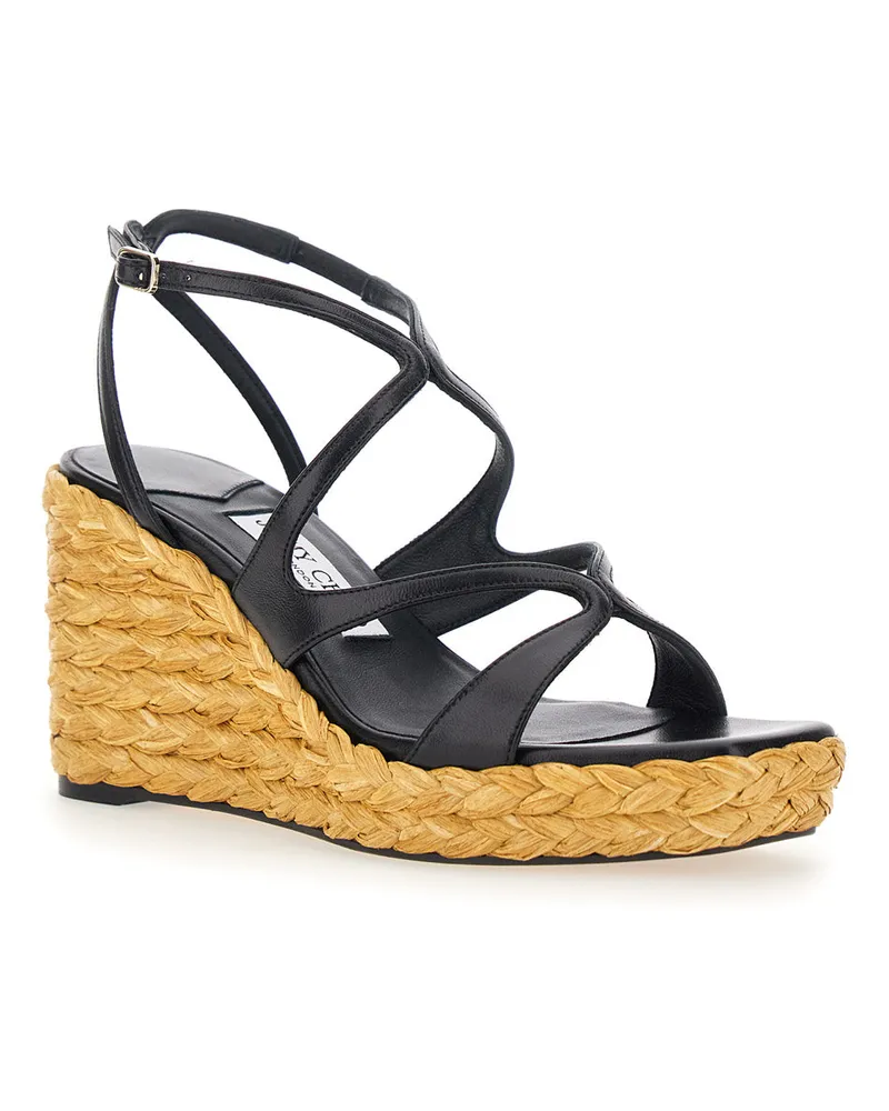 Jimmy Choo Women's Wedges Ayla Black Leather Ankle Strap Goat Shoe Black