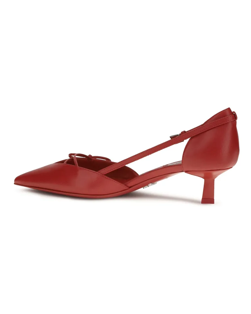 Prada Women's Leather Pumps Side-Cut Red High Heel Shoes Red