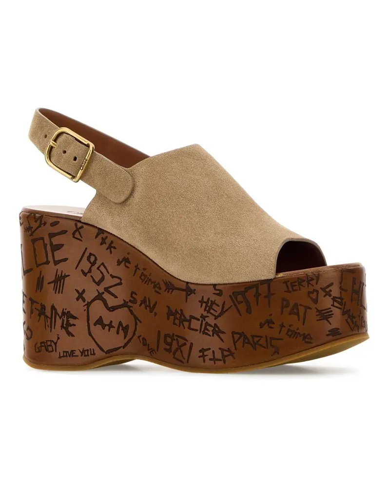Chloé Graffiti-Print Platform Sandal — Beige Beige