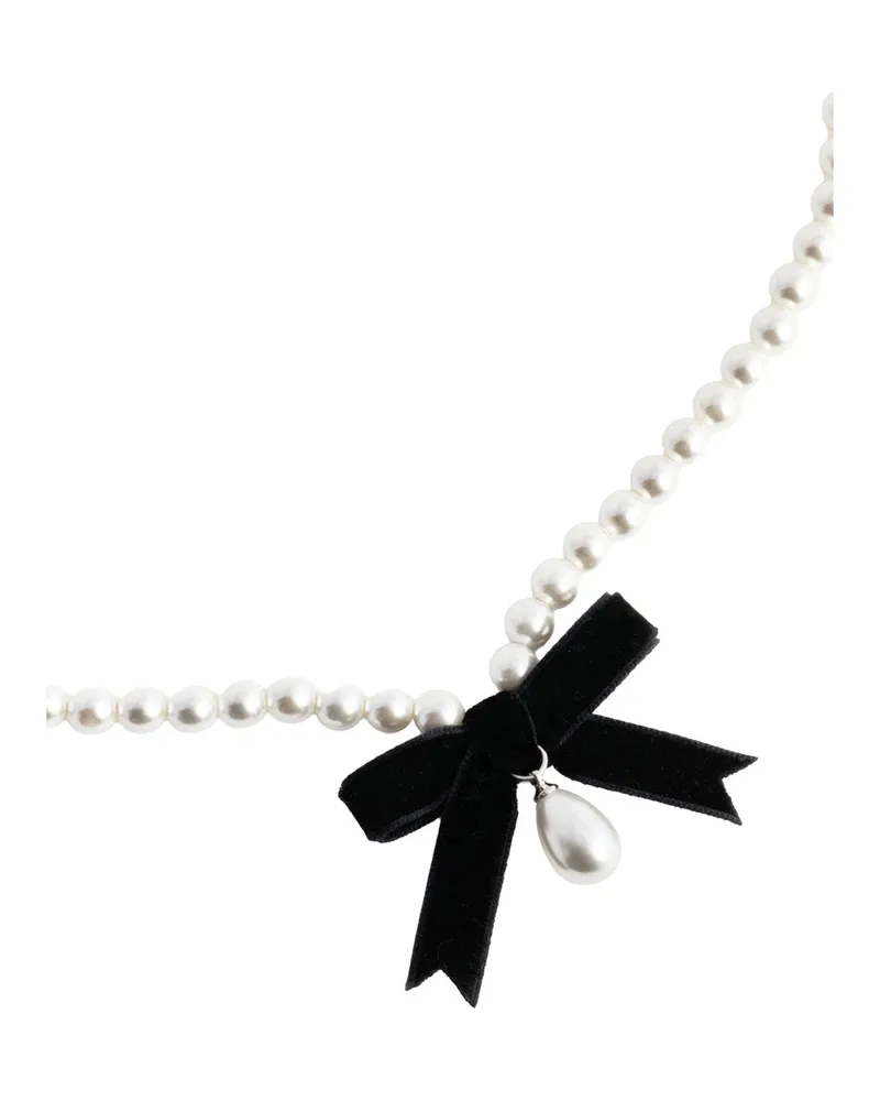 Self-Portrait Women's Necklace With Pearls And Bow White Brass Necklaces White