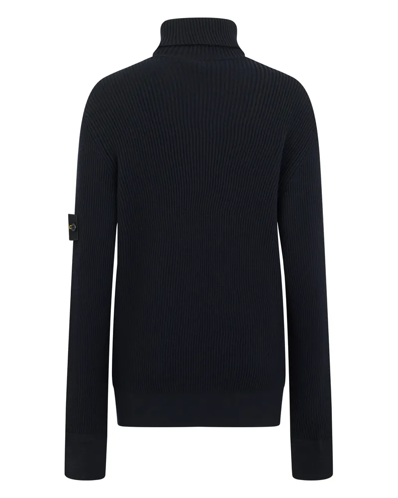 Stone Island Men Turtleneck Sweater Navy Blue Virgin Wool Navy