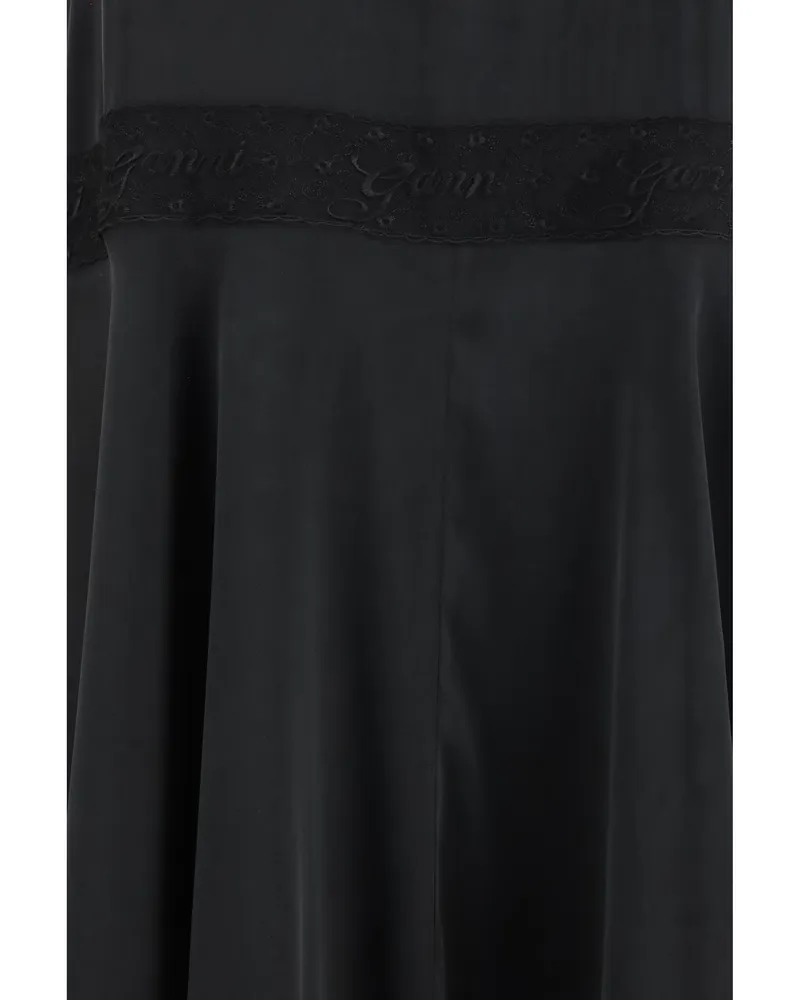 Ganni Women's Silk Maxi Dress With Lace — Black Black