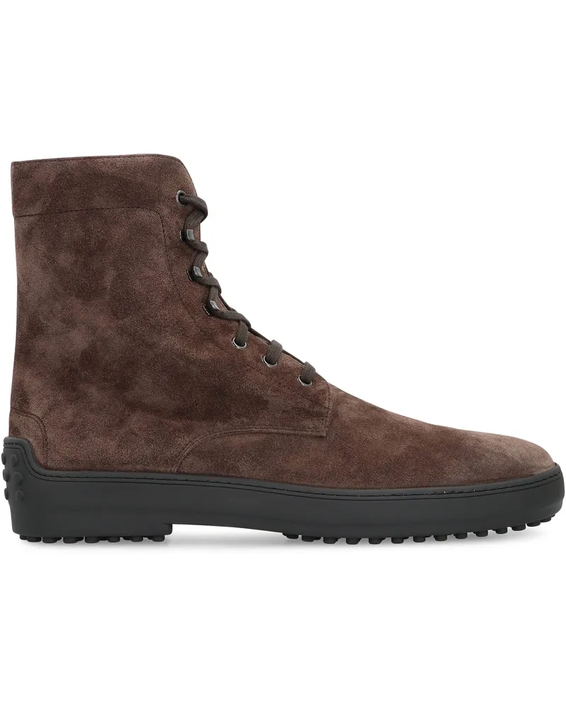 TOD'S Men's Lace-Up Suede Ankle Boots Brown Calf Brown