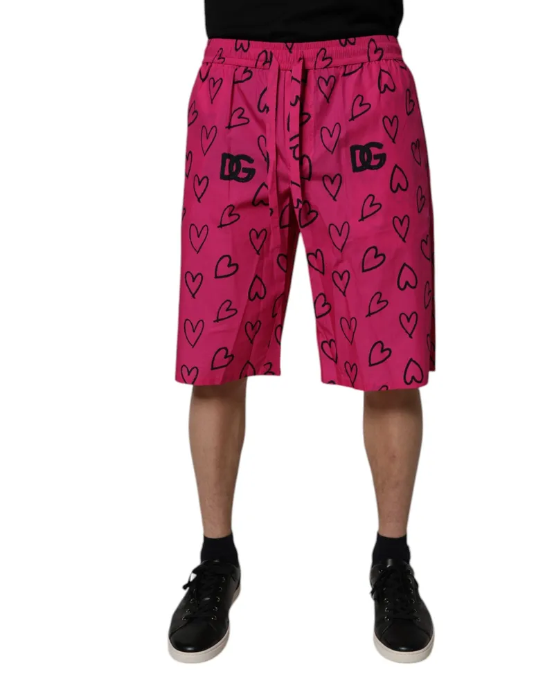 Dolce & Gabbana Men's Pink Cotton Heart Print Bermuda Shorts Pink