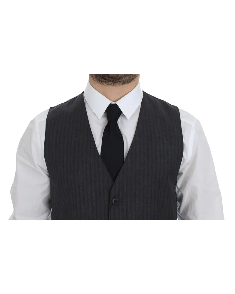 Dolce & Gabbana Men's Gray Striped Wool Single Breasted Vest Clothing Gray