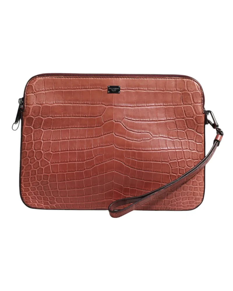 Dolce & Gabbana Bordeaux Croc Leather Logo Plaque Men Briefcase Bag Bordeaux