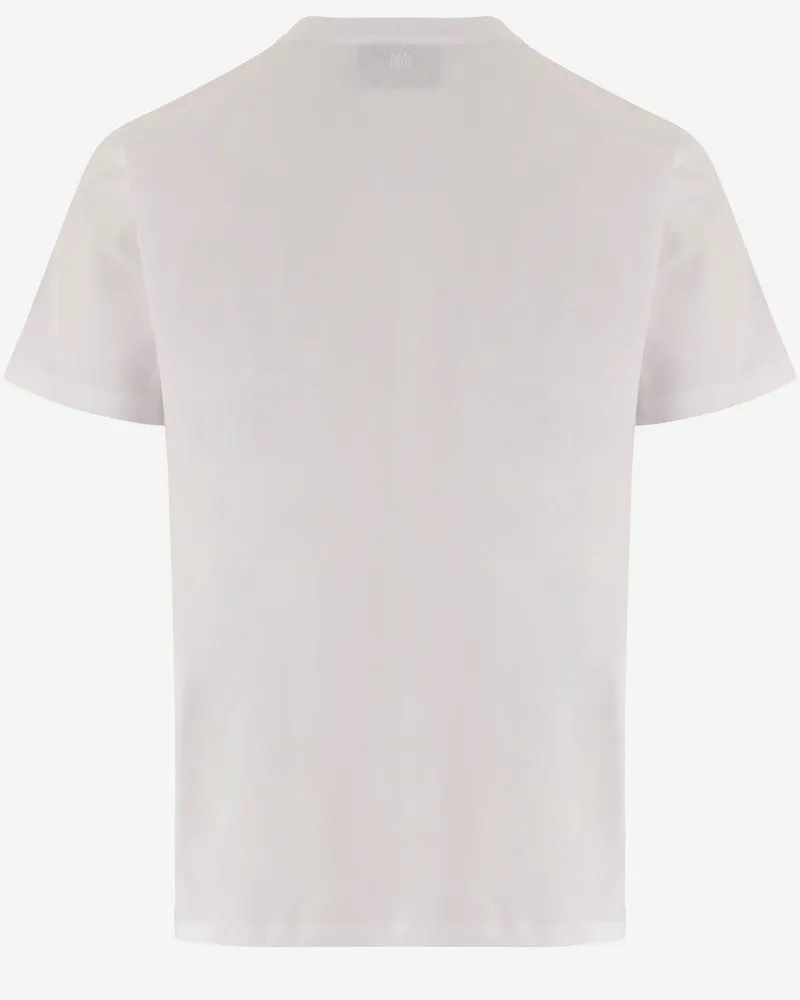 AMI Paris Men's Cotton T-Shirt With Embroidered Logo White T-Shirts And Polos White