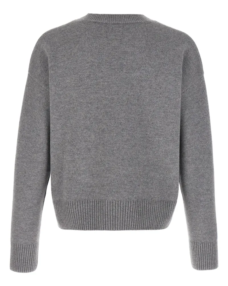 AMI Paris Wool and Cashmere with Puff Logo Patch Sweater — Gray Gray