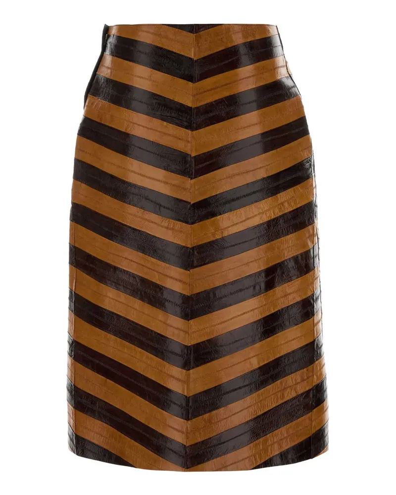 Fendi Women's Two-Tone Leather Skirt Dark Brown+caramel Exterior: Hagfish Gonne Brown
