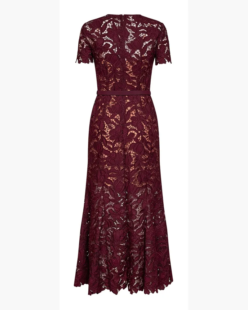 Self-Portrait Women's Midi Dress Macramé Lace Burgundy Polyester Burgundy