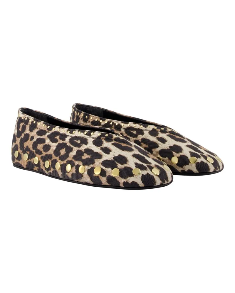 Ganni Women's Jenny Ballet Flats -  Cotton Leopard Print Brown Shoes Flat-Shoes Brown