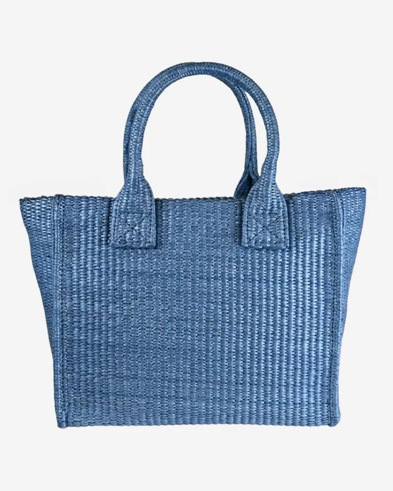 Pinko Hand-Woven Raffia Tote Bag — Blue Blue