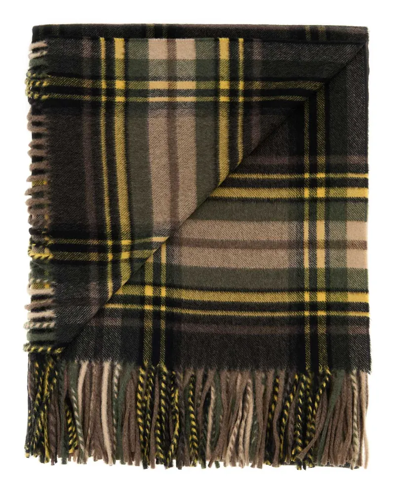 Saint Laurent Women's Embroidered Cashmere Blend Scarf Brown-Dark Green Exterior: Wool Sciarpe E Foulard Brown/dark Black