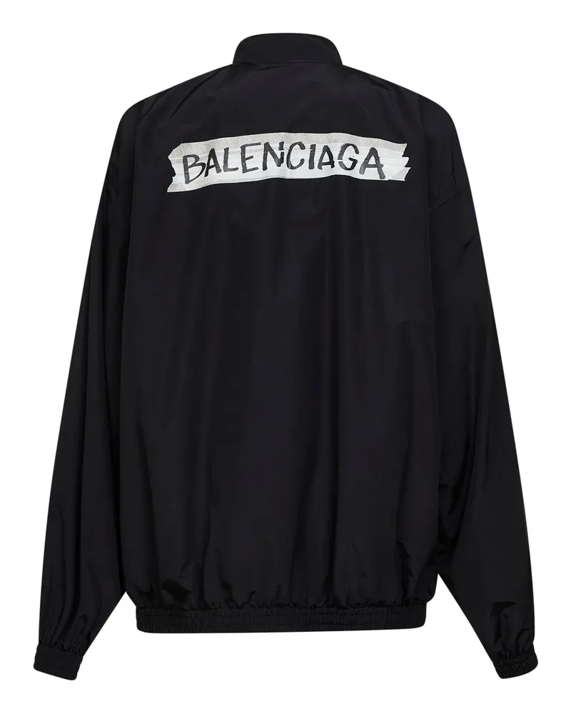Balenciaga Men's Masking Tape Tracksuit Jacket Black Cotton Bomber Black