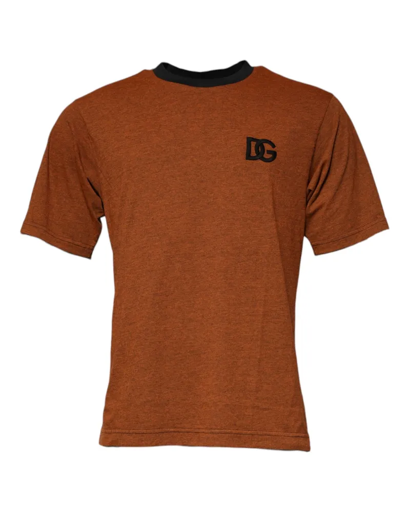 Dolce & Gabbana Men's Brown Dg Logo Polyester Crew Neck T-Shirt Cotton Brown