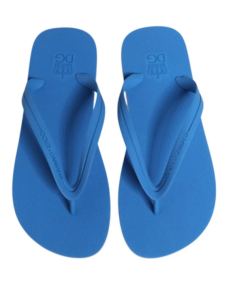 Dolce & Gabbana Men's Blue White Logo Beachwear Flats Slipper Shoes And Rubber Blue