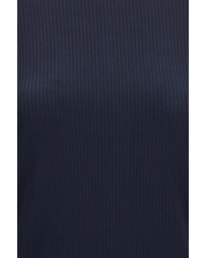 Max Mara Women's Long-Sleeve Ribbed Sweater Navy Blue Lyocell Tops Top Navy
