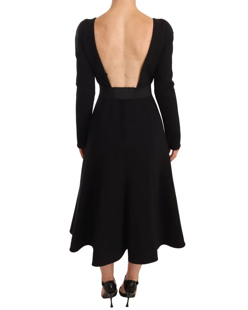 Dolce & Gabbana Women's Black Wool Stretch Sheath Open Back Dress Virgin Black
