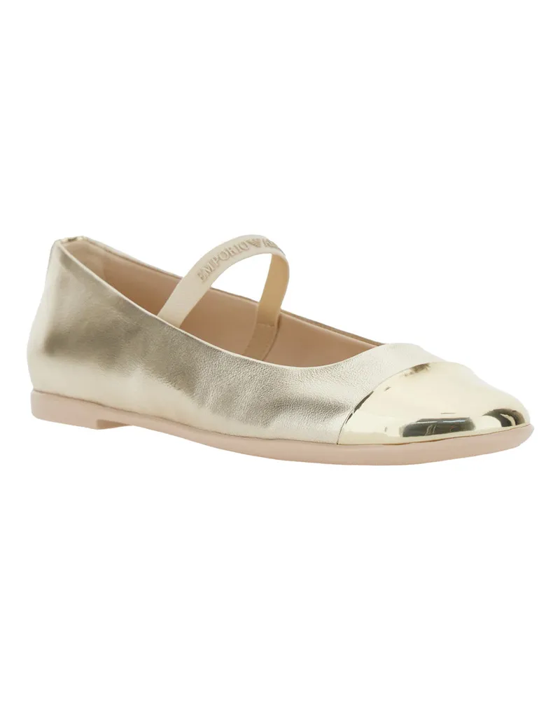 Emporio Armani Girls' Ballet Shoes Metallic Calf Leather Ballerinas Flat Gold