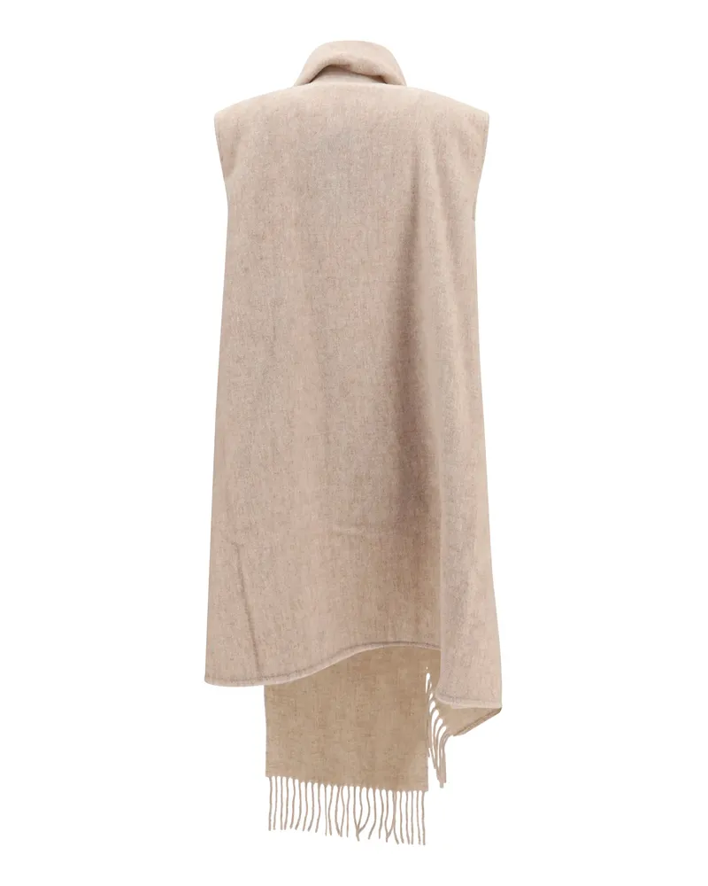 Fabiana Filippi Women's High-Neck Wool Cape With Concealed Closure And Fringes Casha Coat Casha Beige
