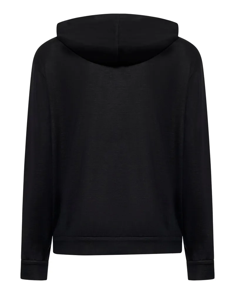 Brunello Cucinelli Women Zip-Up Hoodie Black Cotton-Silk Interlock Cardigans Sweater Black