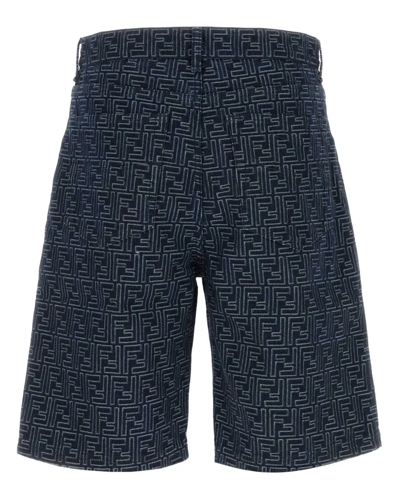 Fendi Men's Embroidered Denim Bermuda Shorts Indigo Exterior: Cotton Navy