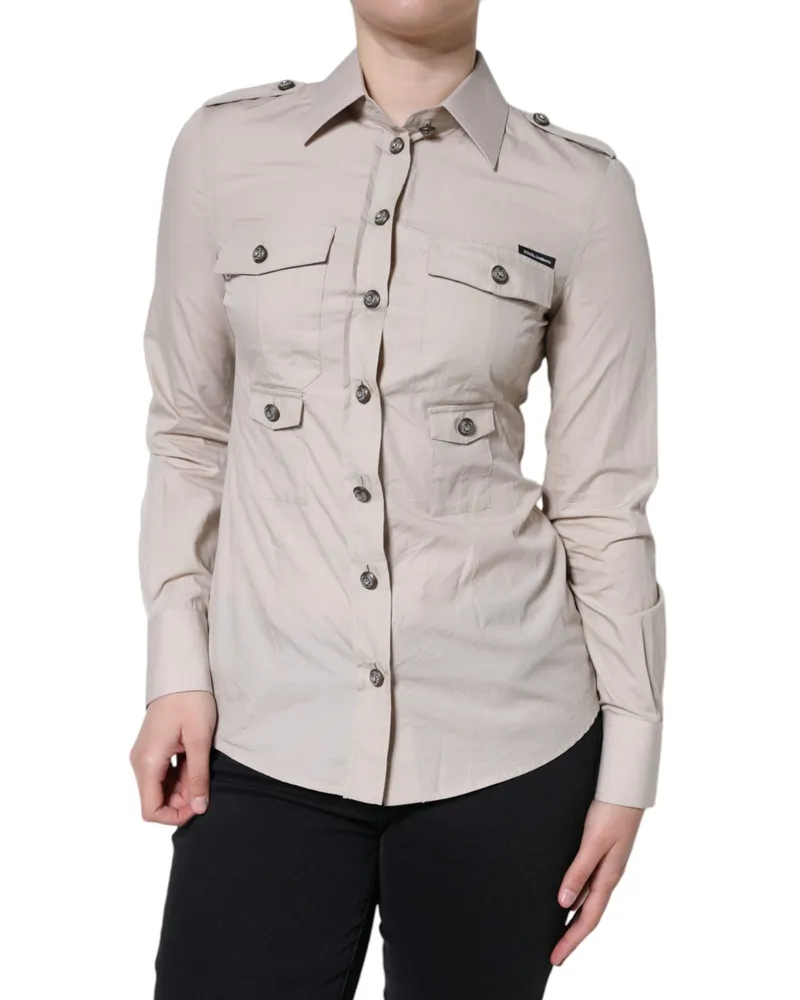 Dolce & Gabbana Women's Beige Cotton Collared Button Down Shirt Top Beige