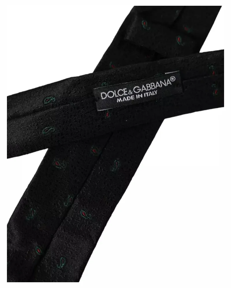 Dolce & Gabbana Black Fantasy Silk Adjustable Men Tie Black