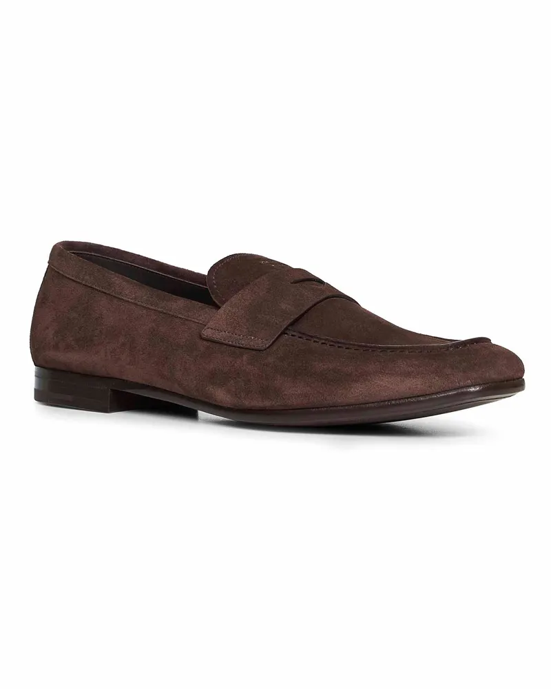 Prada Men's Loafers Suede Brown Calf Leather Brown