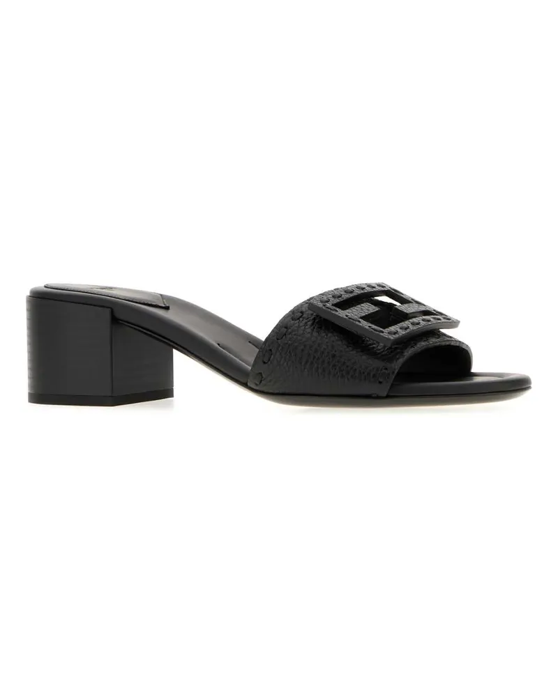 Fendi Women's Black Leather Baguette Mules Nero Sandali Sandal Black
