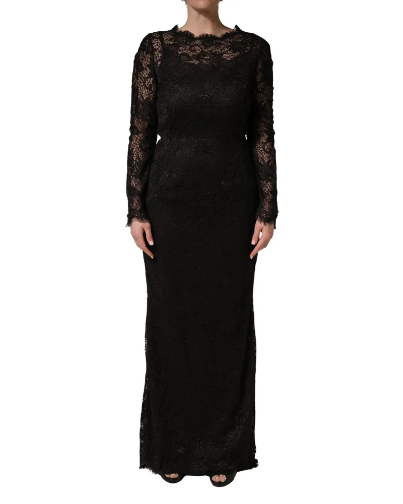 Dolce & Gabbana Women Black Floral Lace Sheath Long Maxi Dress Nylon Cotton Viscose Black