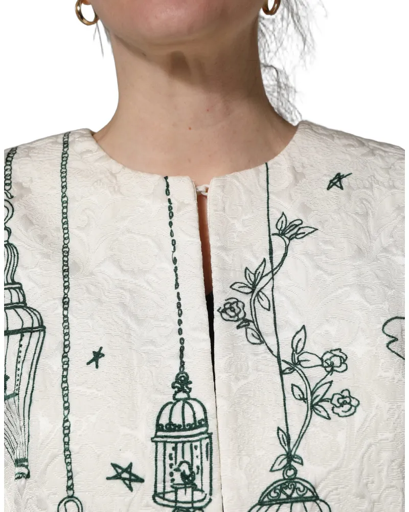 Dolce & Gabbana Women's White Jacquard Garden Print Coat Jacket Viscose Cotton Clothing White
