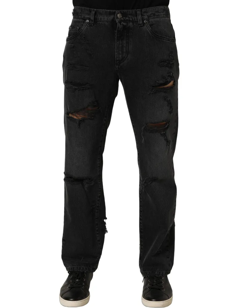 Dolce & Gabbana Distressed Cotton Denim Jeans — Gray Gray