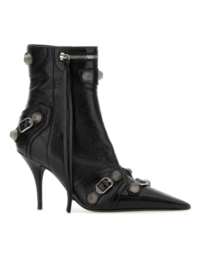 Balenciaga Women's Black Leather Cagole Ankle Boots 1081 Arena-Abs Accessory Stivali Arena/abs Black
