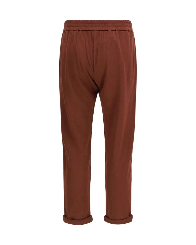 Brunello Cucinelli Women Bordeaux Cotton Casual Pants Bordeaux