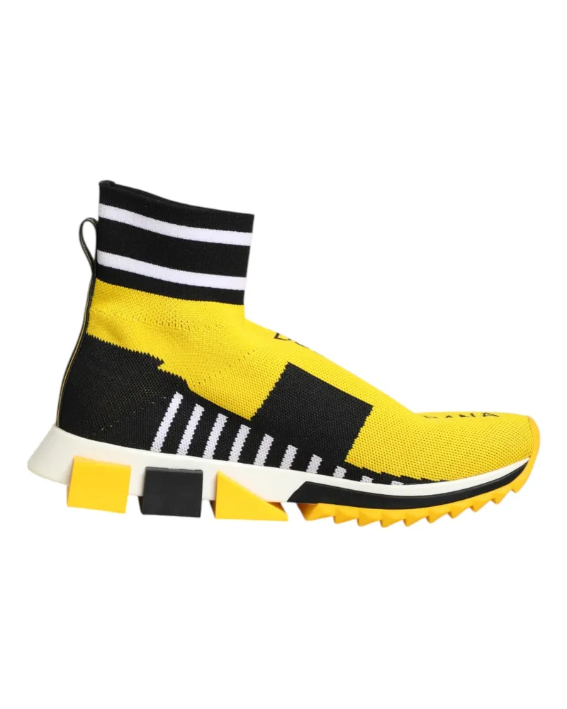 Dolce & Gabbana Women's Yellow Black Sorrento Socks Sneakers Shoes Polyester Viscose Yellow