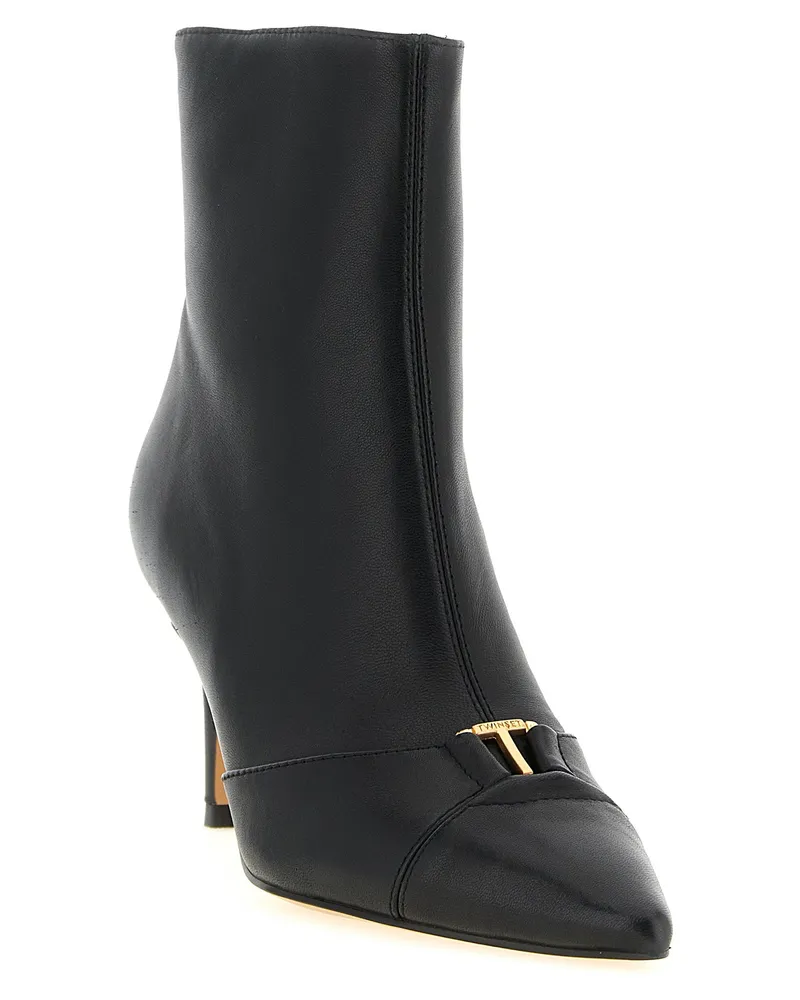 Twin-Set Gold Logo Stiletto Ankle Boot — Black Black